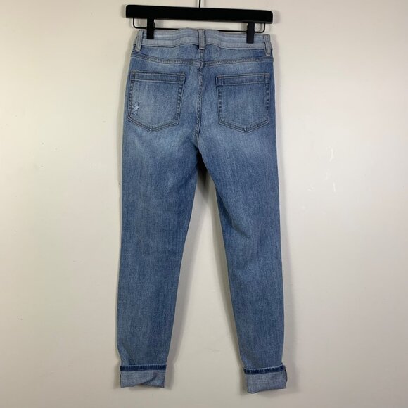 NEW Vince Camuto Women’s Blue Contrast Waistband Distressed Midrise Skinny Jeans - Picture 9 of 9